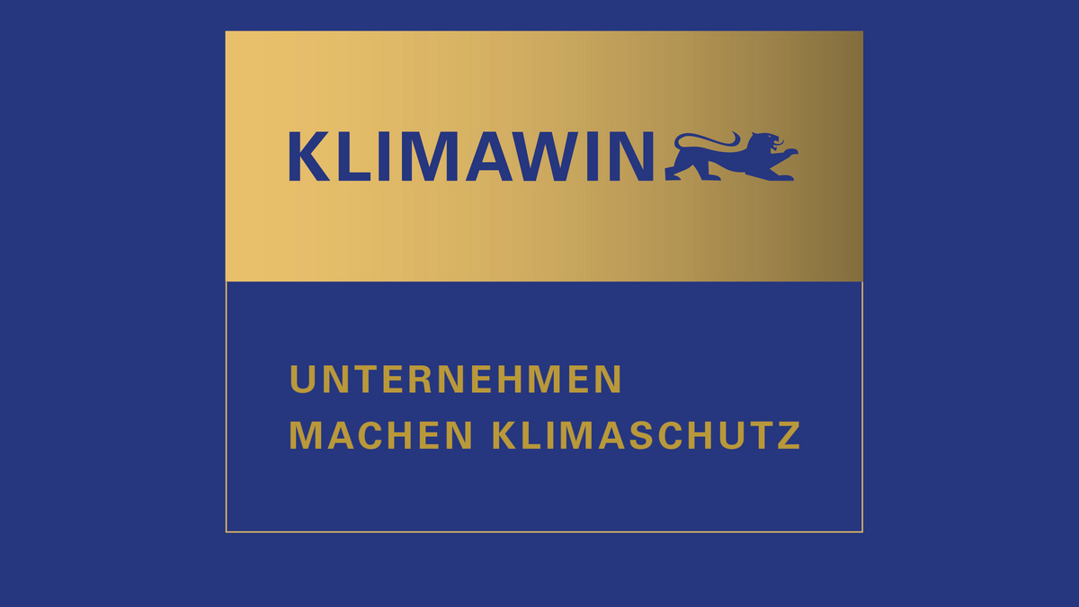 KLIMAWIN-Logo auf blauem Grund.